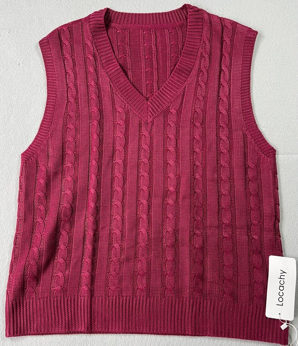 LOCACHY ~ Burgandy Cable Knit Sweater Vest, New with Tags